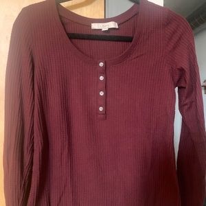Loft Waffle Cut Long Sleeve Tee in Burgundy Size Small